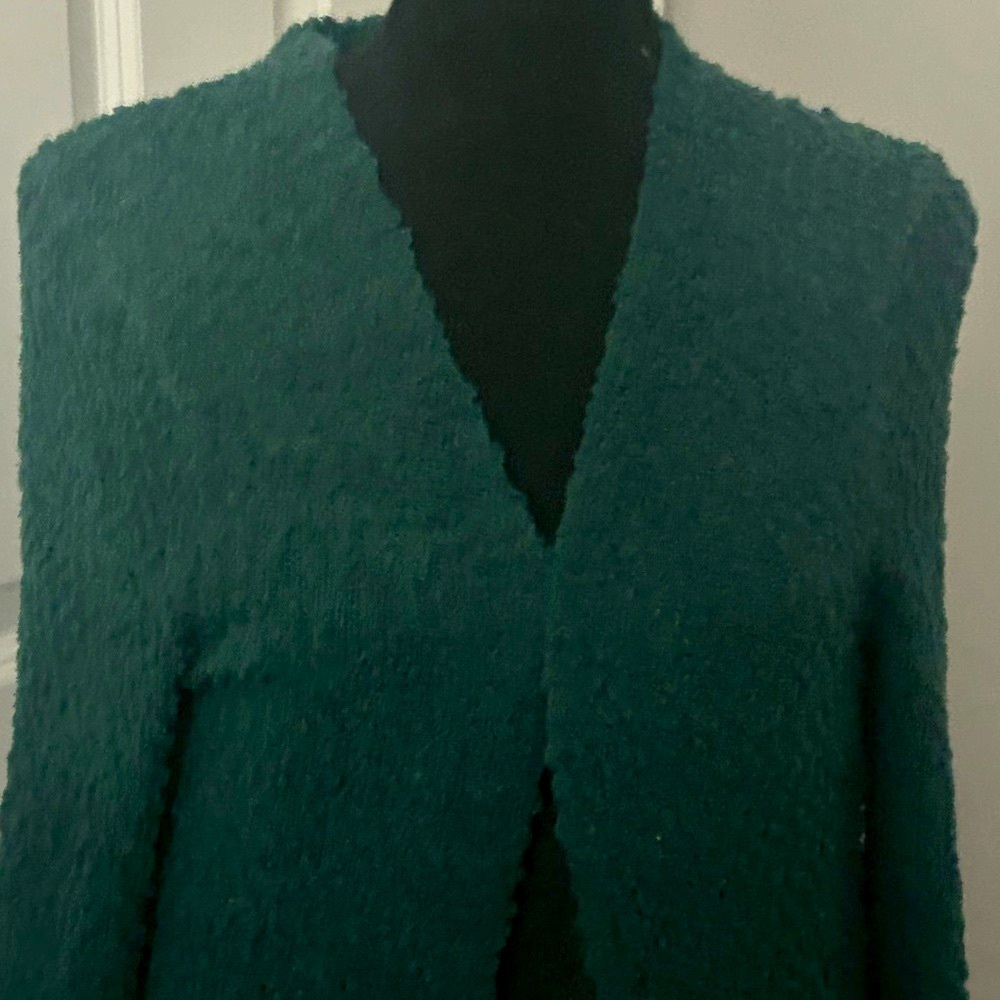 Green knit long open sweater